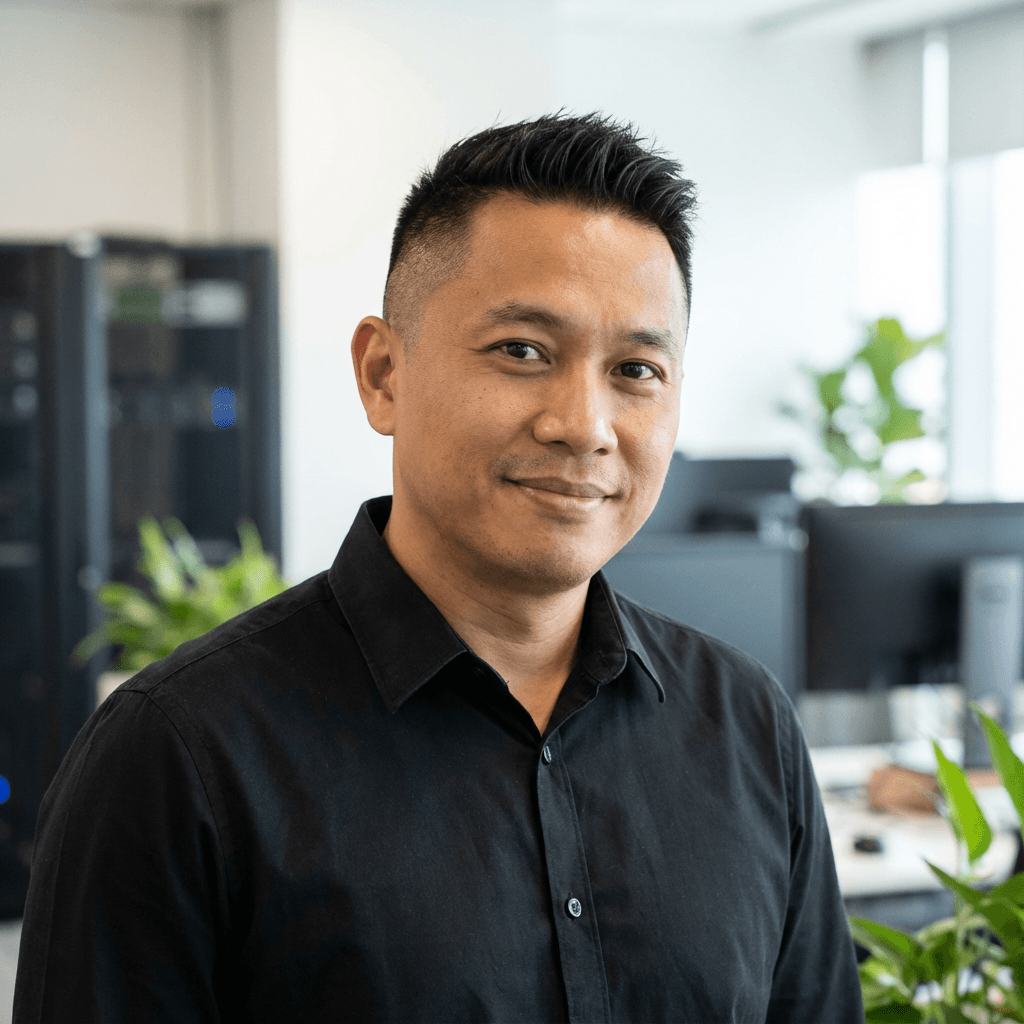 Male AI engineer developing machine learning models for oral history digitization