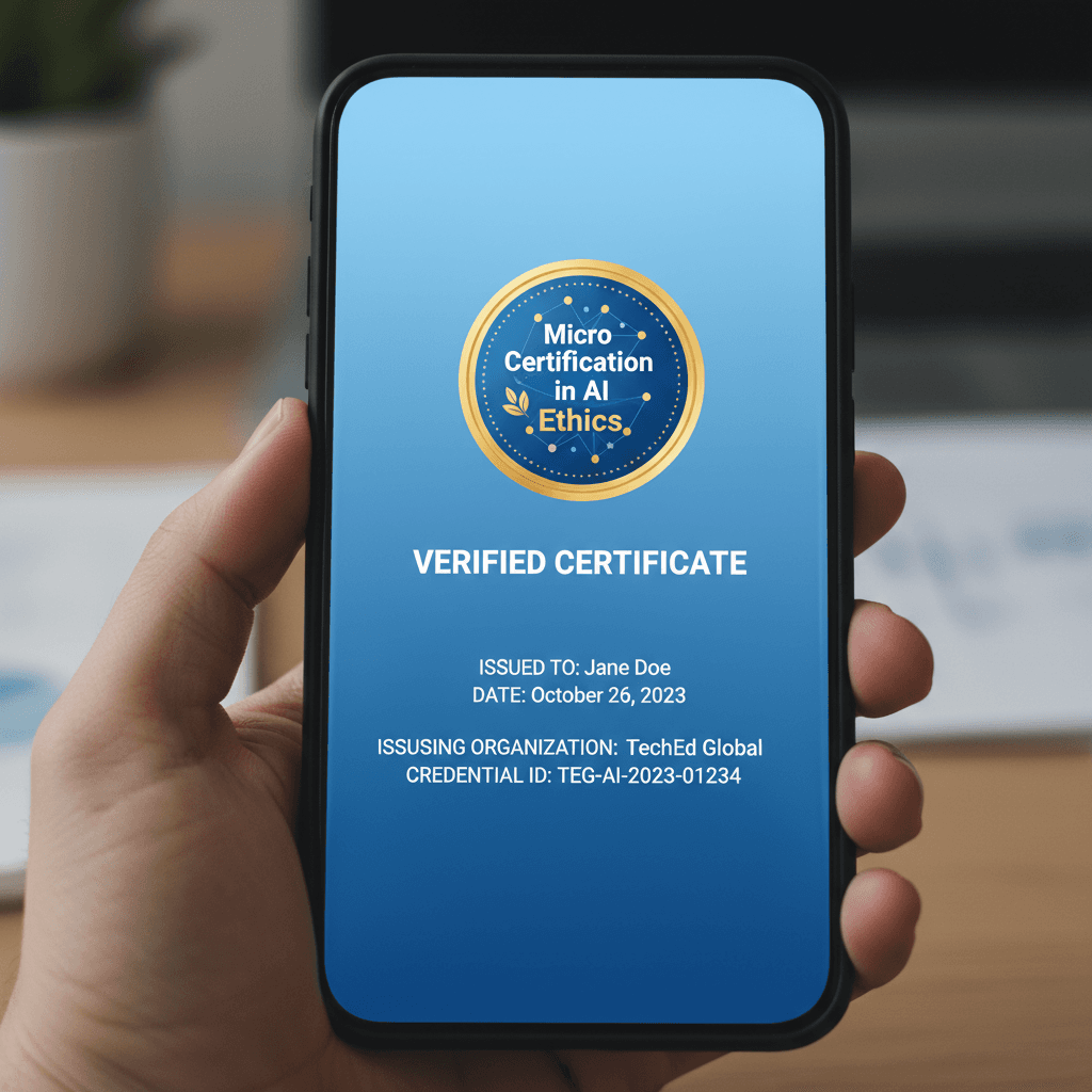 Digital micro-certification badge on a smartphone