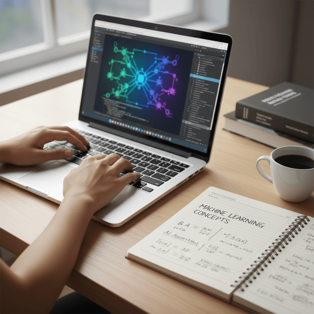 Oral tradition notes next to laptop with AI transcription